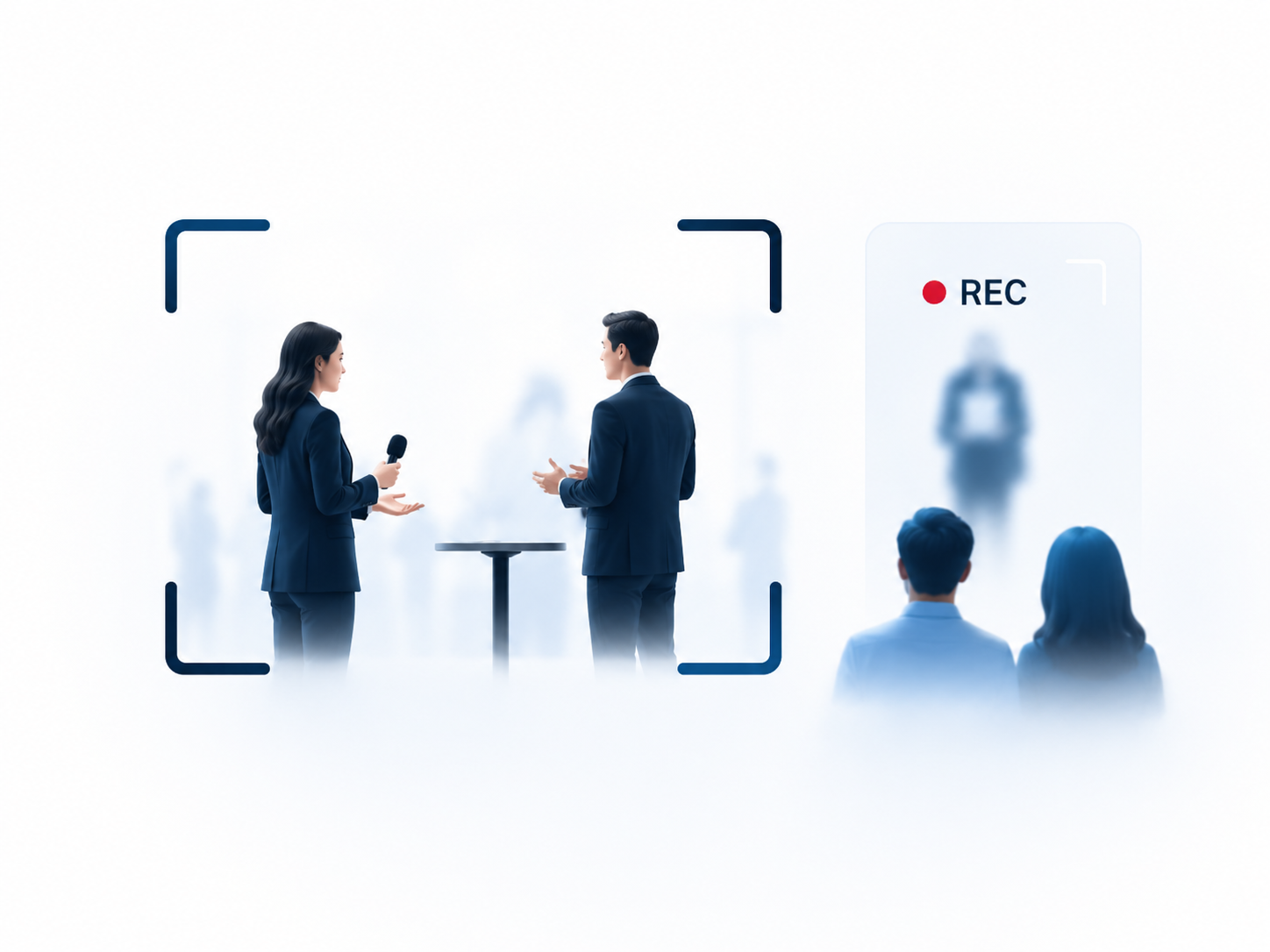 Event coverage visual showing interview recording setup