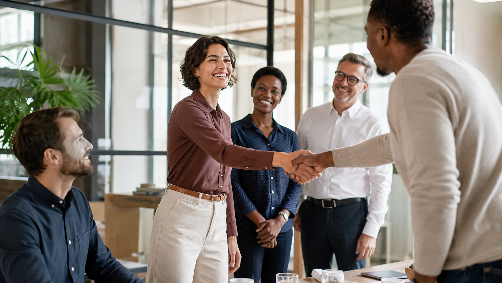 Recruiting story with collaborative team handshake